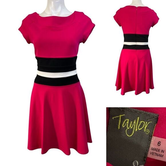 Taylor dress‎ size 6 pink short sleeve stretch knee length barbiecore office - Picture 1 of 6